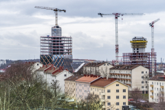 Från Lundens vattentorn har man fin utsikt mot Gårda. Till vänster byggs Kineum och till höger Citygate. Citygate byggs med 36 våningar och blir Nordens högsta kontorsfastighet. Kineum byggs med 27 våningar. Under 2022 beräknas inflyttning kunna ske i bägge skyskraporna.