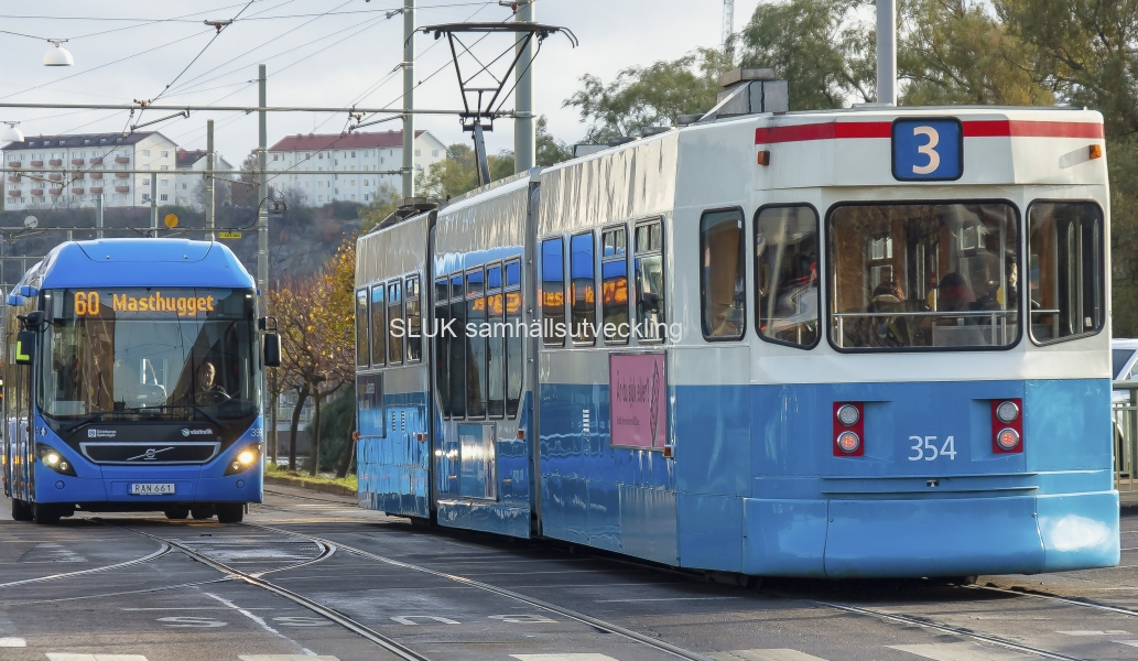 Buss- och spårvagnstrafik på Stampgatan, november 2018