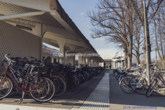 Alingsås är en cykelstad och många pendlare cyklar till det väntande tåget.